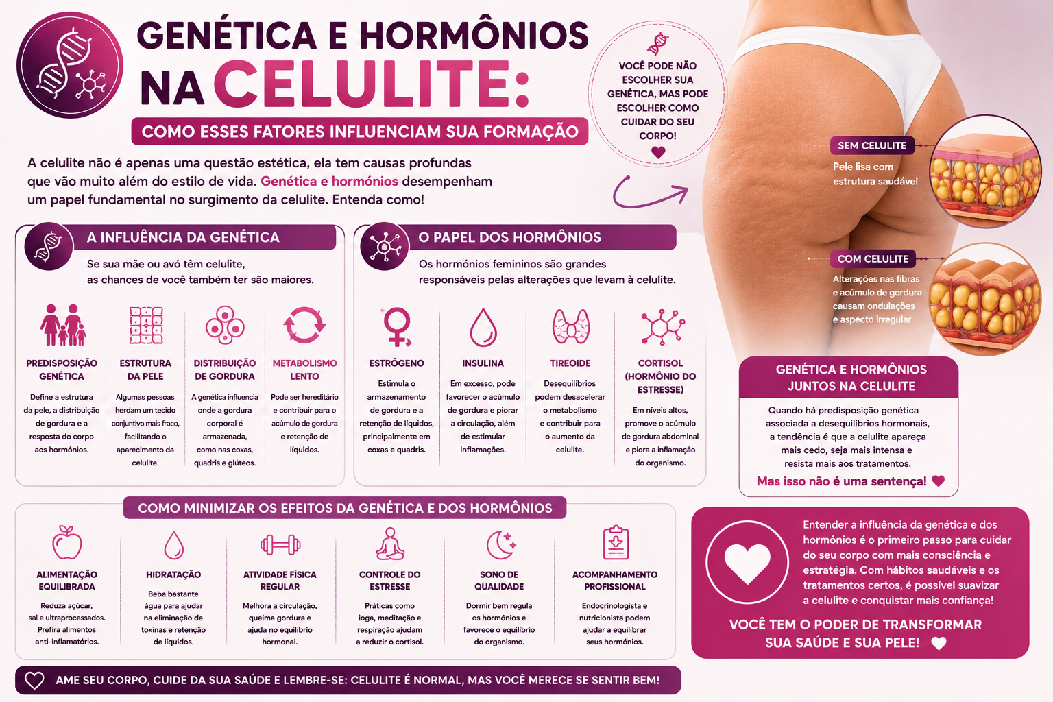 Influência hormonal e genética no surgimento da celulite corporal.